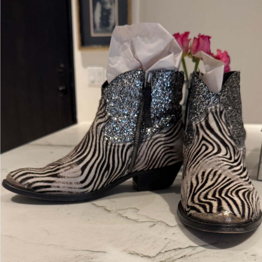 Golden Goose Zebra Print Glitter Boots